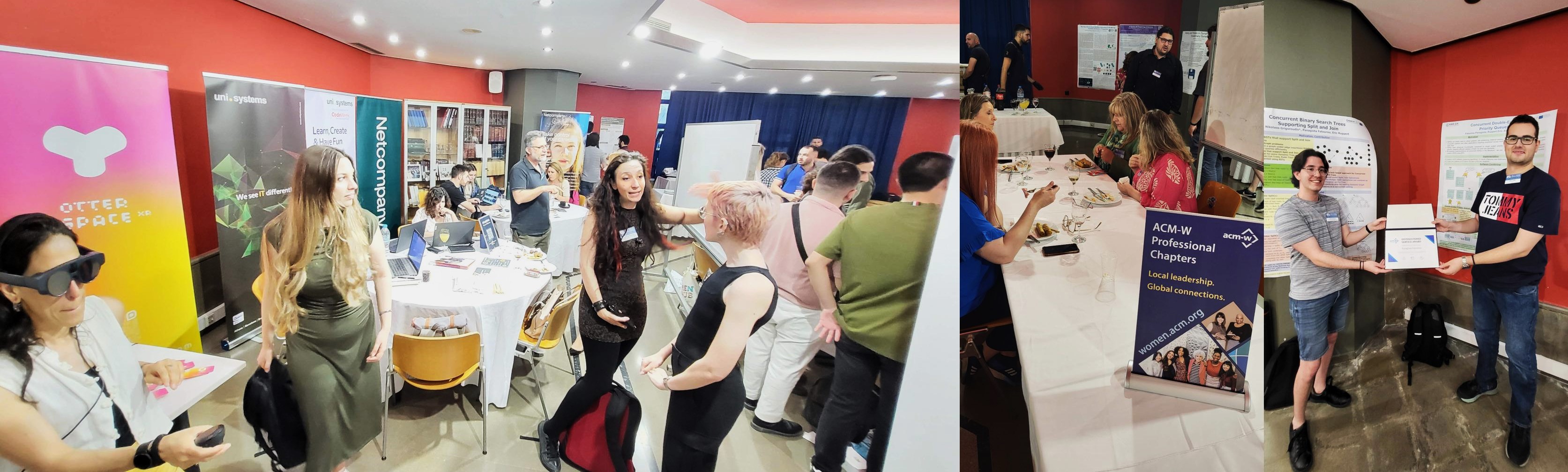 A medley of people presenting their posters and talking at GEC 2025